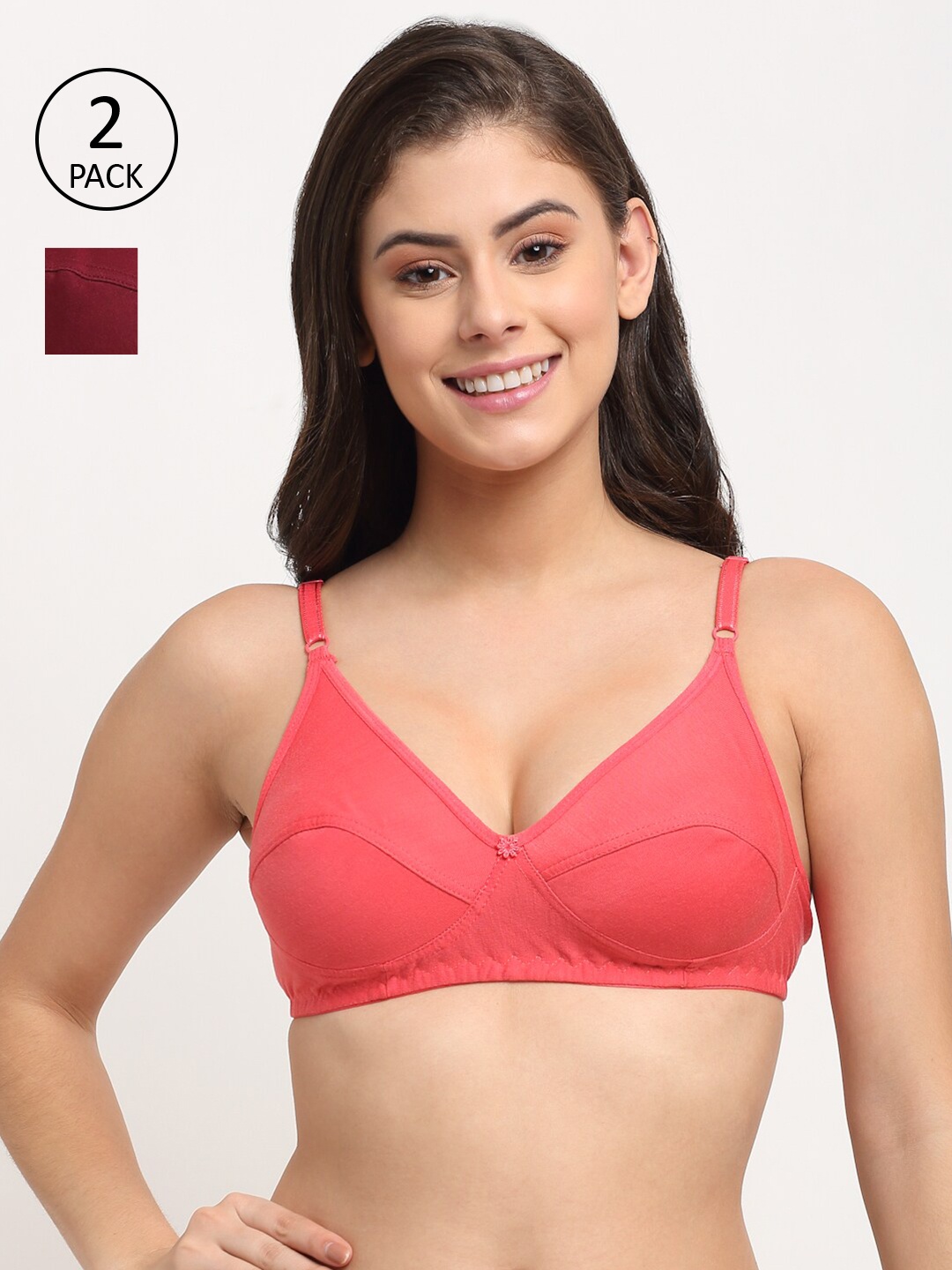 

Friskers Pack of 2 Maroon & Orange Everyday Bra