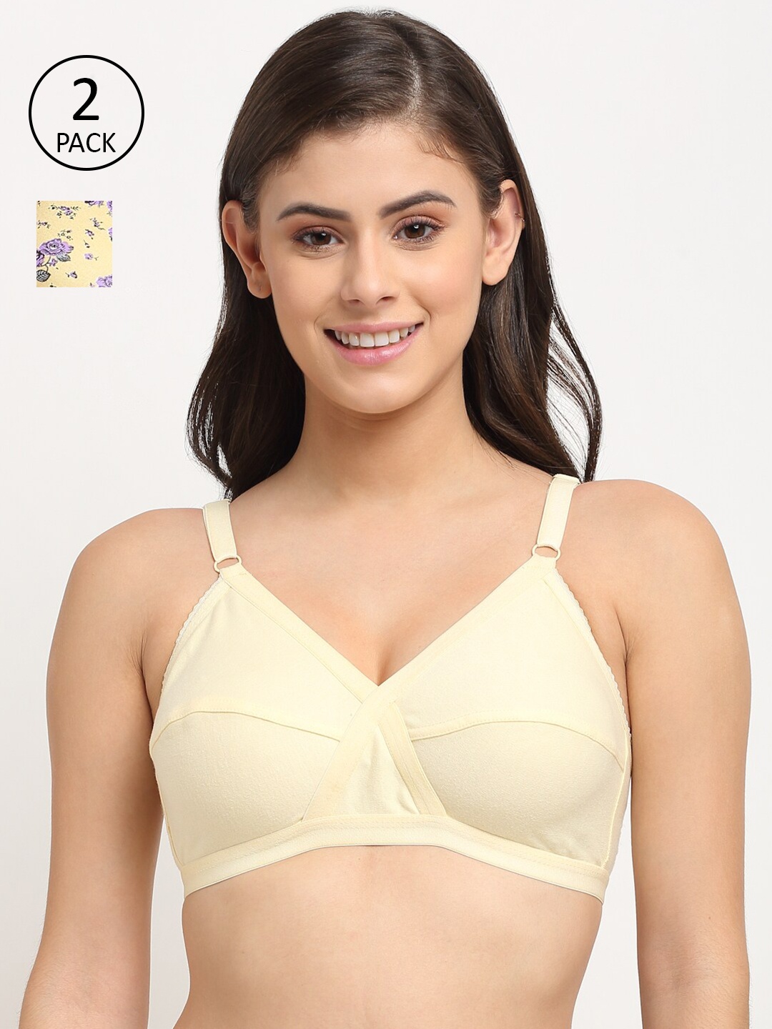 

Friskers Yellow & Blue Pack of 2 Balconette Bras - Lightly Padded