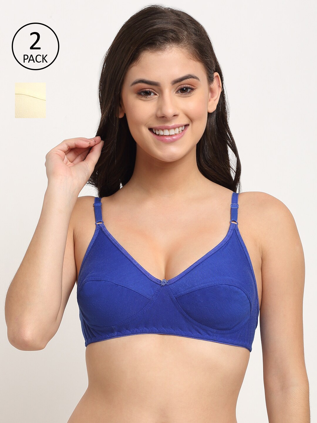 

Friskers Beige & Blue Pack of 2 Cotton Balconette Bra