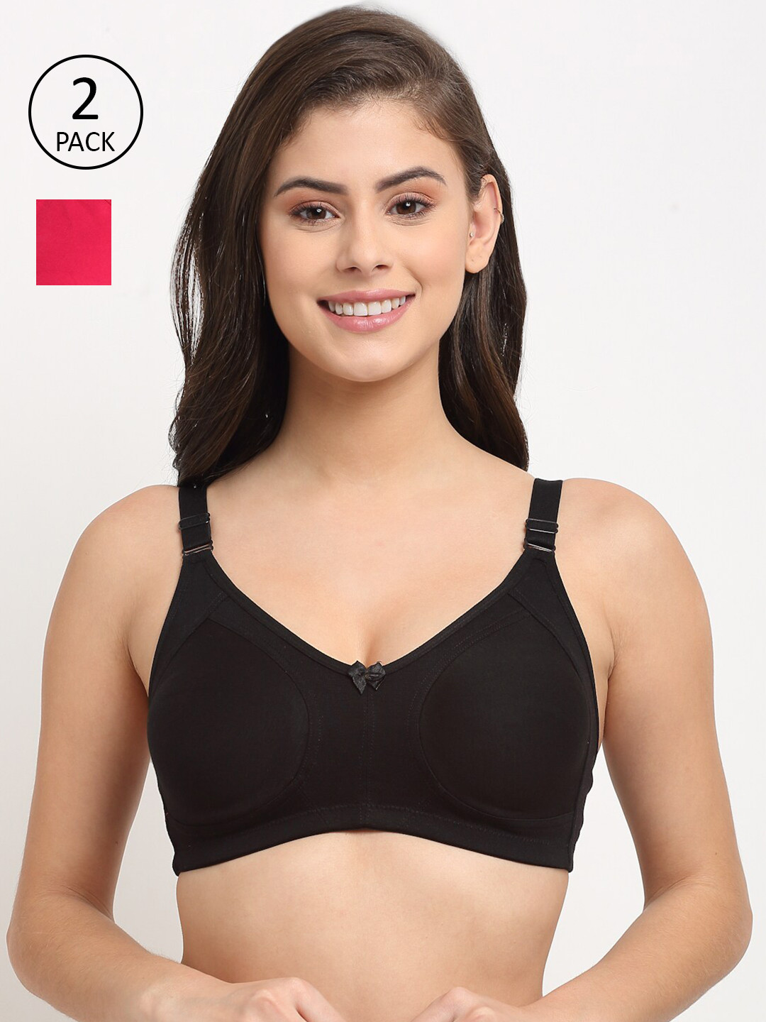 

Friskers Peach-Coloured & Black Pack of 2 Everyday Bra Lightly Padded