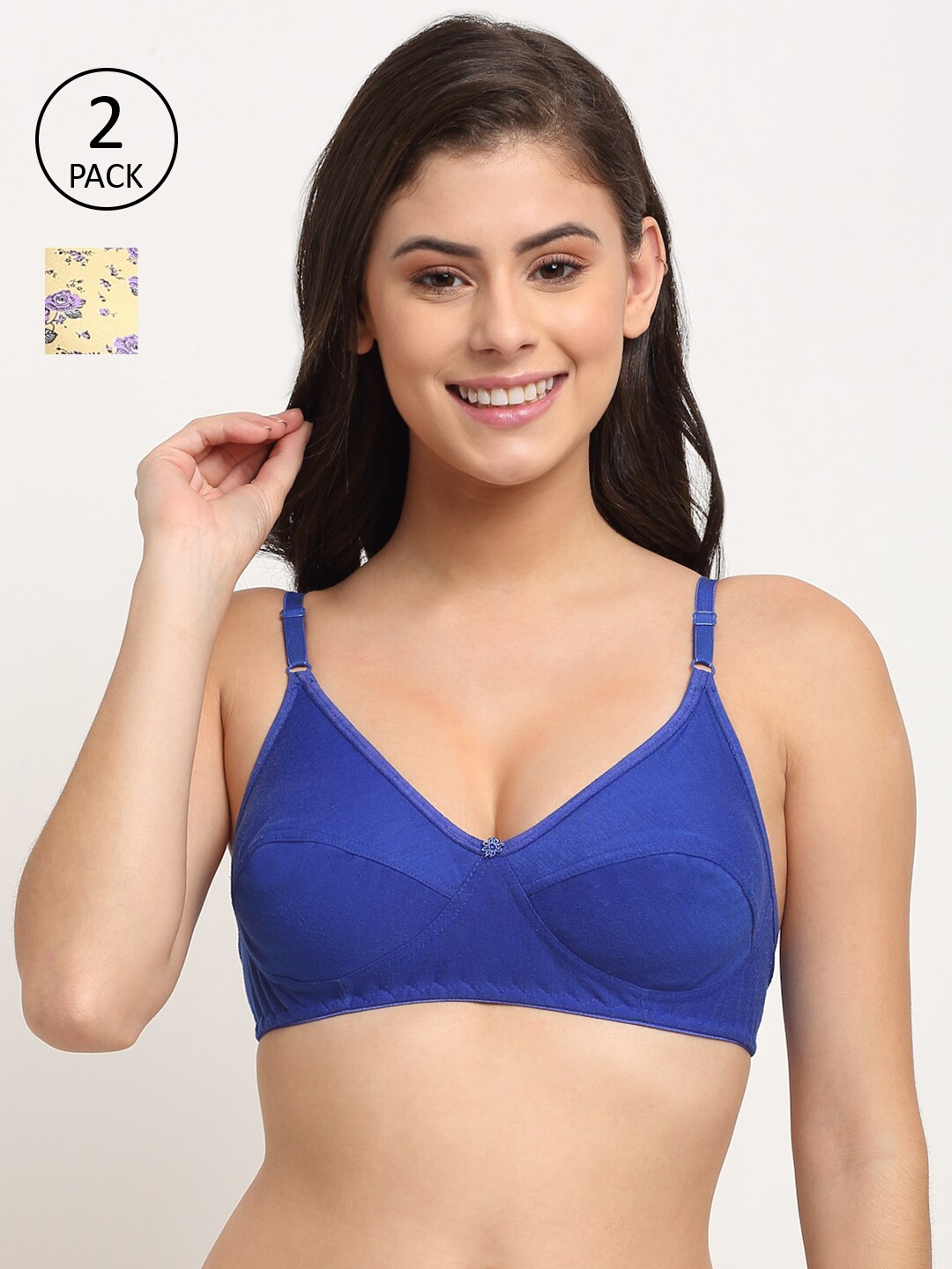 

Friskers Yellow & Blue Pack of 2 Balconette Bras - Lightly Padded