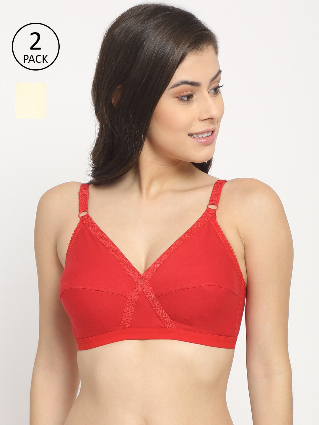 

Friskers Red & Beige Pack of 2 Everyday Bras