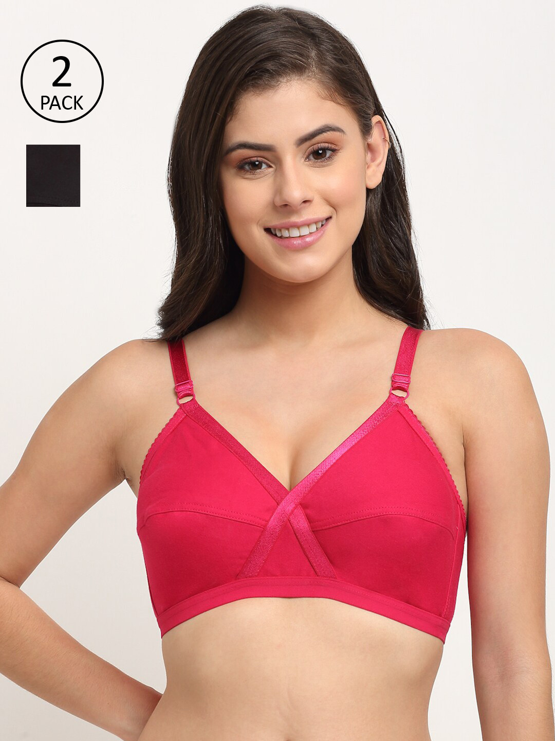 

Friskers Pack Of 2 Black & Pink Premium Cotton T-shirt Bra