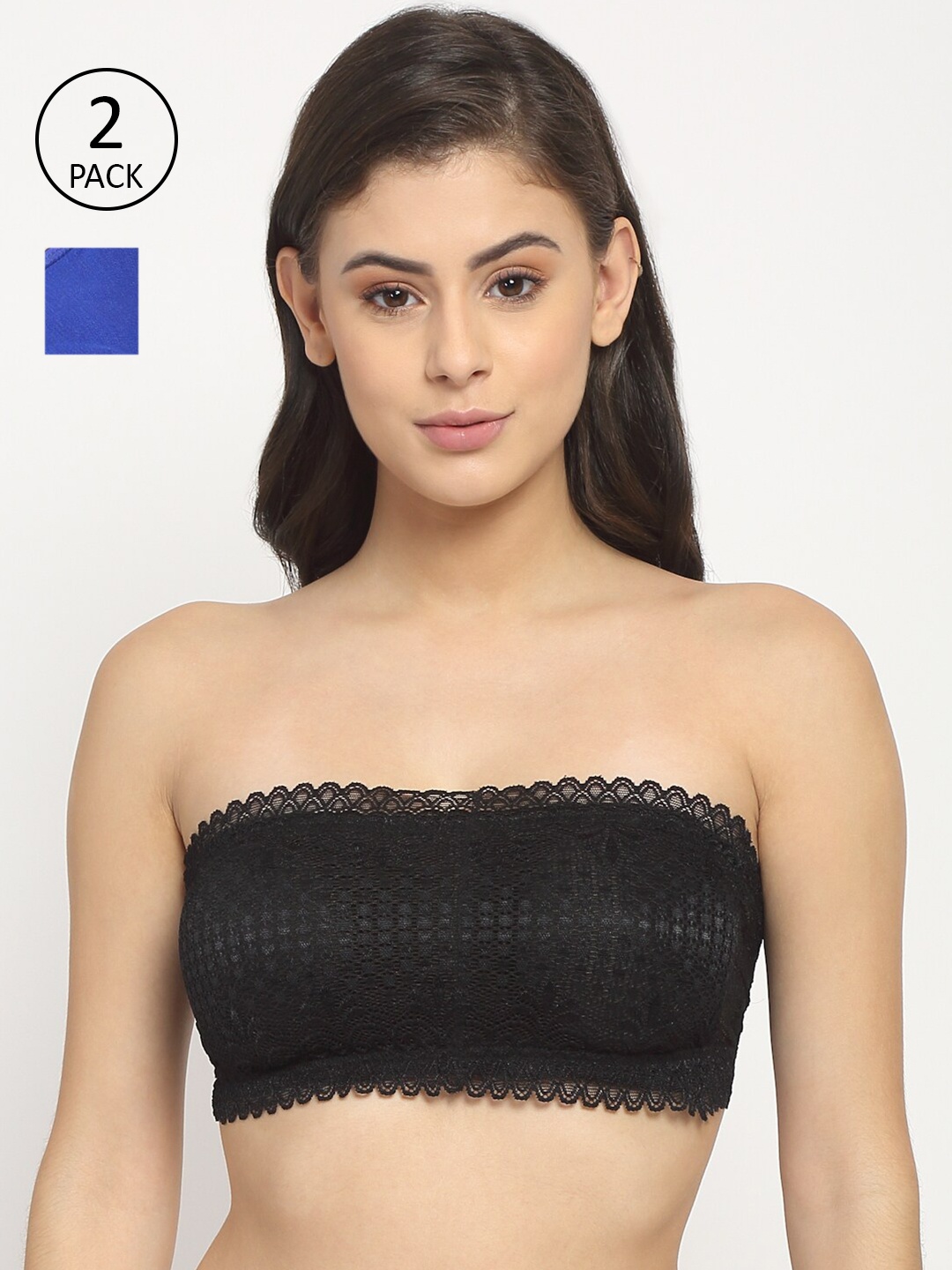 

Friskers Pack of 2 Blue & Black Cotton Balconette Bras Padded & Non-Padded