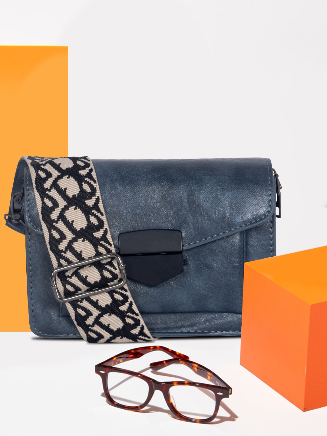 

London Rag Blue Structured Sling Bag with Quilted