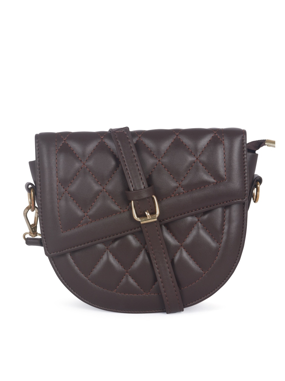 

London Rag Brown Textured Structured Sling Bag with Quilted