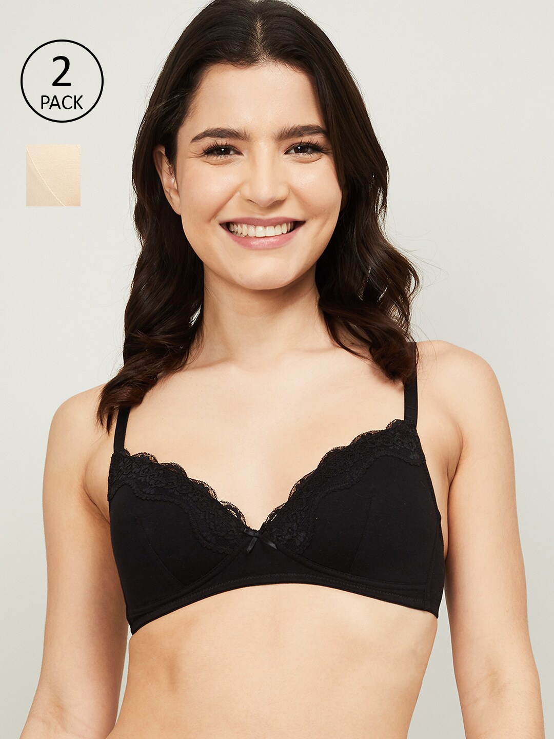 

Ginger by Lifestyle Pack of 2 Black & Nude-Coloured Non Wired Beginners Bra