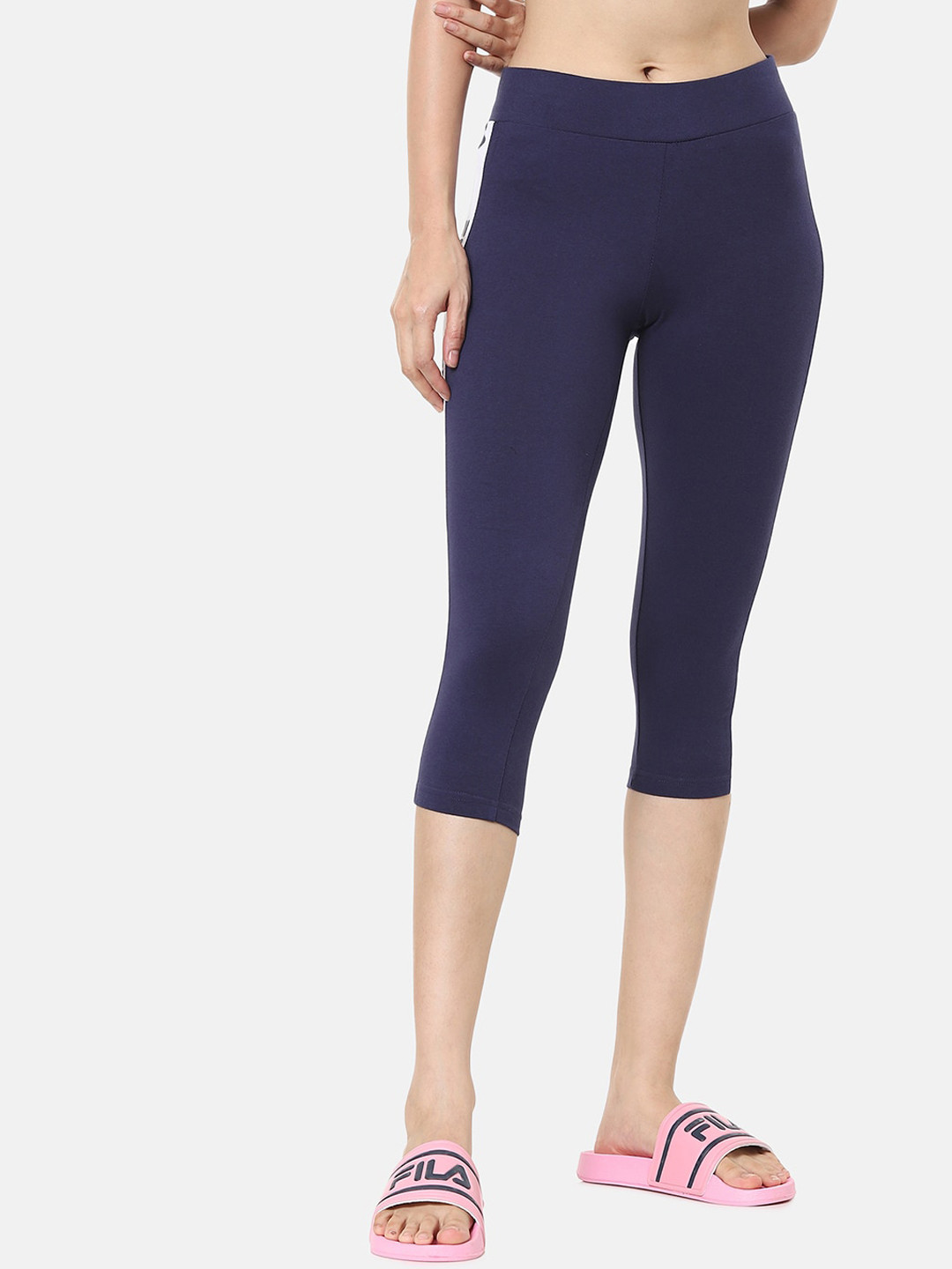 

FILA Women Navy Blue Side Tape Detail Leggings