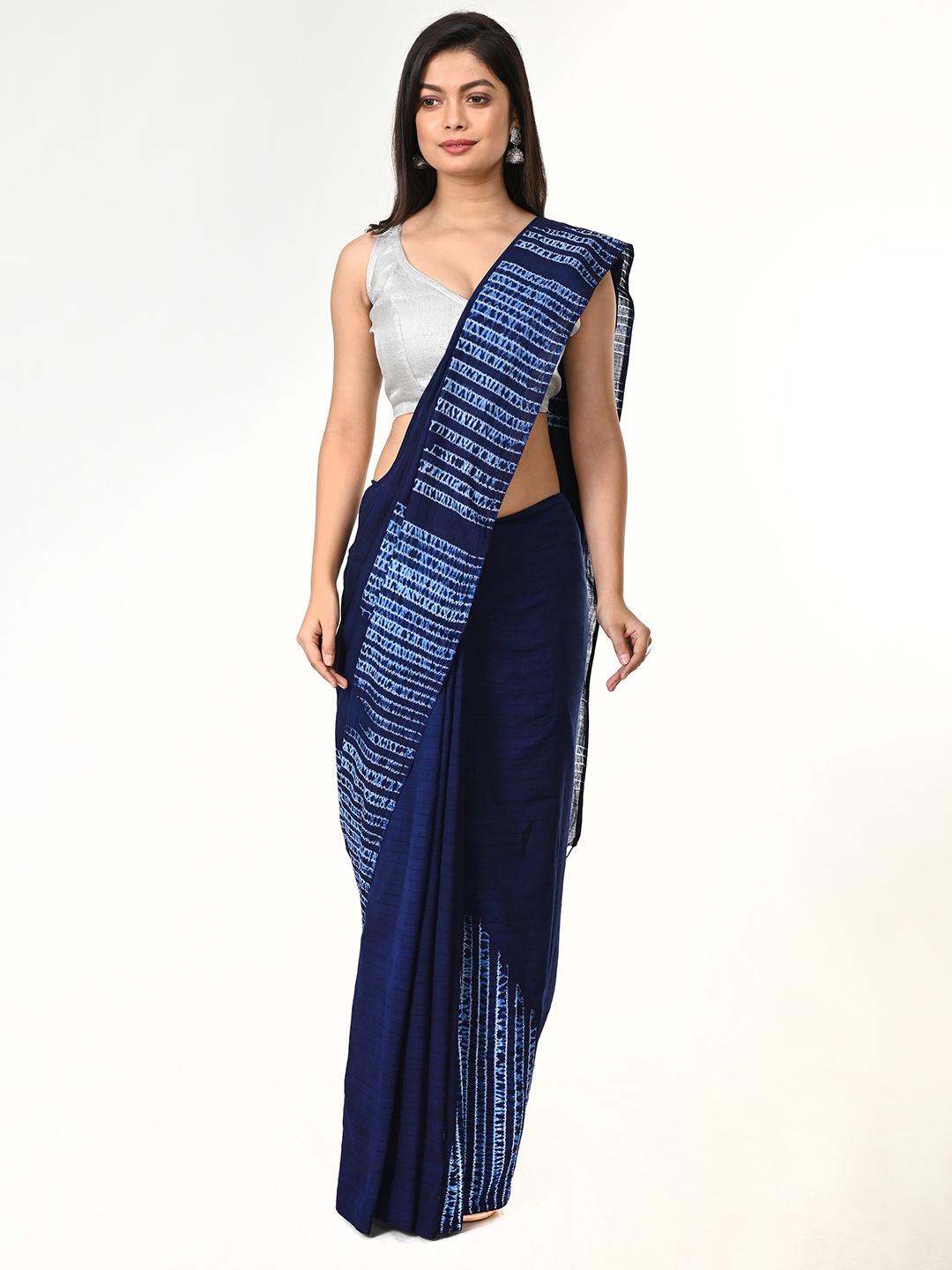 

ArtEastri Navy Blue Shibori Pure Cotton Handloom Taant Saree