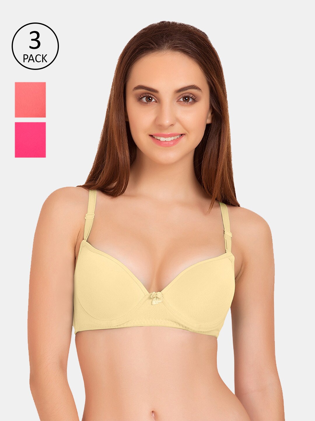 

Tweens Pack Of 3 Solid Pushup Bras - Underwired Heavily Padded, Beige