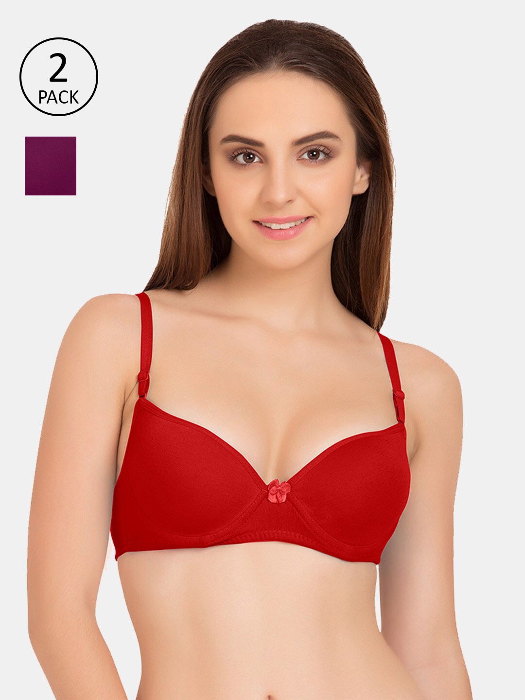 

Tweens Women Set of 2 Underwire Push Up Bra, Red