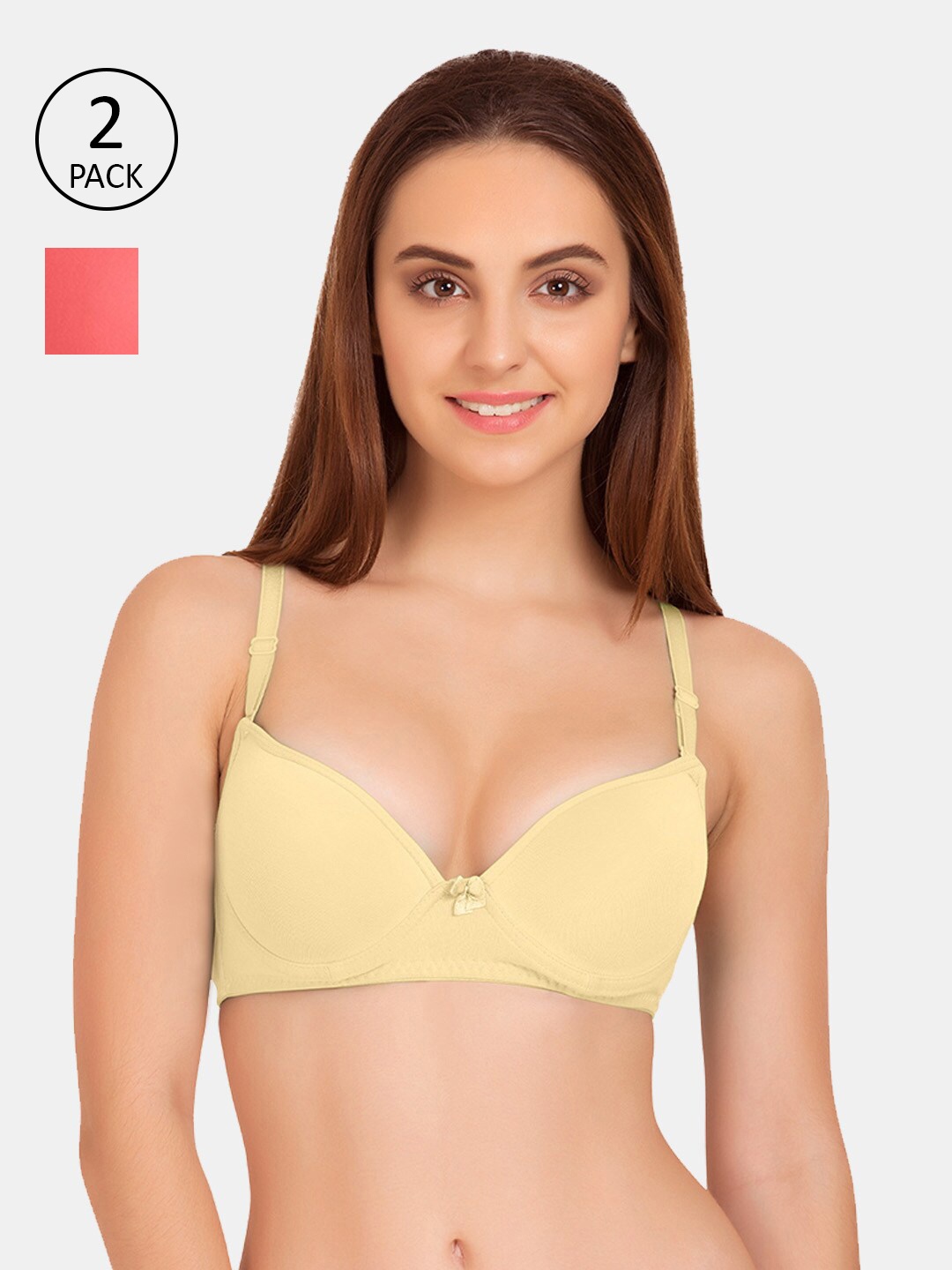 

Tweens Pack Of 2 Beige & Orange Push-Up Bra - Underwired Heavily Padded