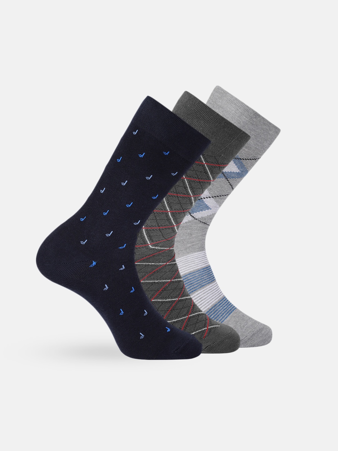 

INVICTUS Men Set of 3 Patterened Above Ankle-Length Socks, Navy blue