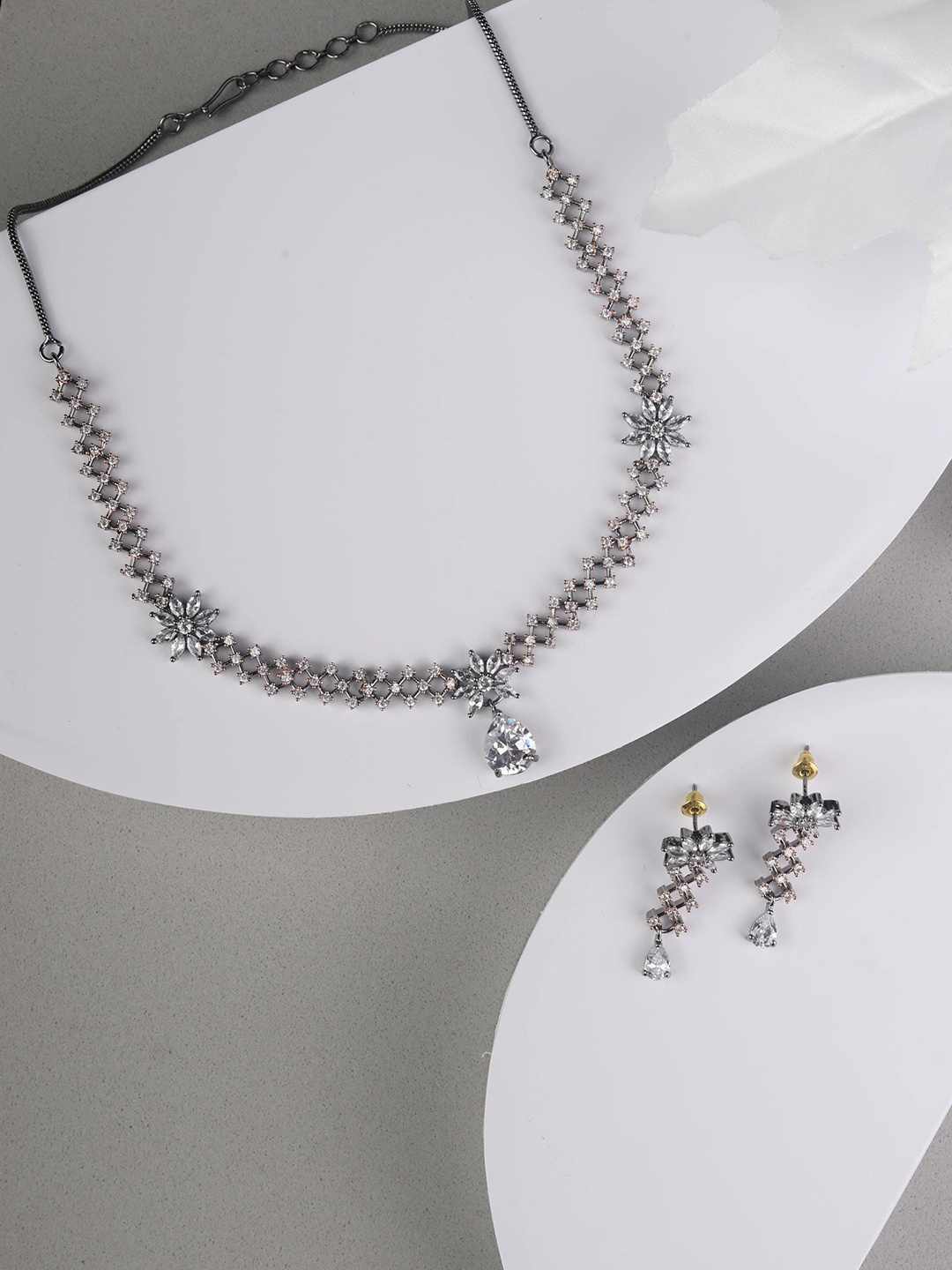 

Priyaasi Silver-Plated & Grey Cubic Zirconia Studded Jewellery Set