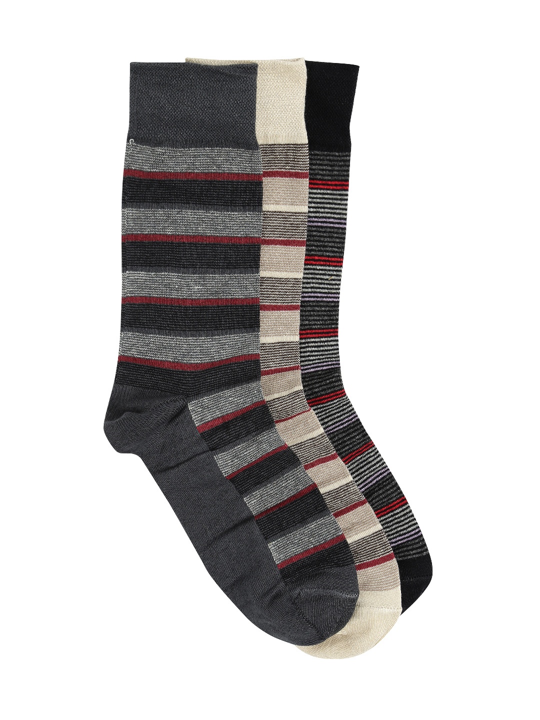 

Mast & Harbour Men Set of 3 Striped Above Ankle-Length Socks, Black