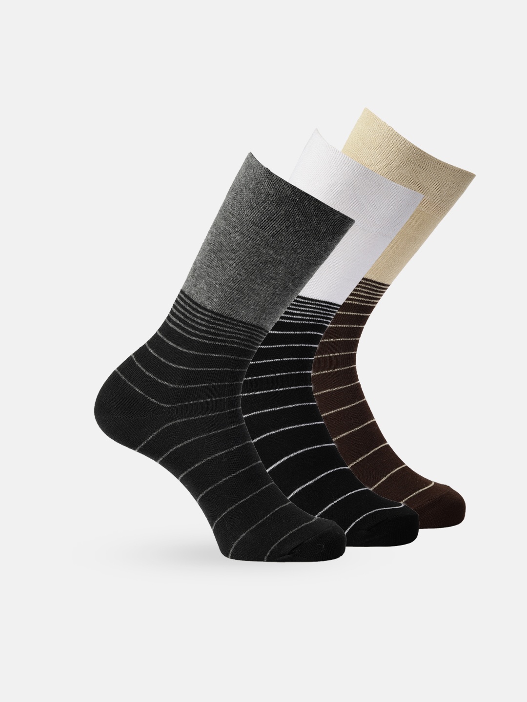 

Mast & Harbour Men Set of 3 Striped Above Ankle-Length Socks, Black