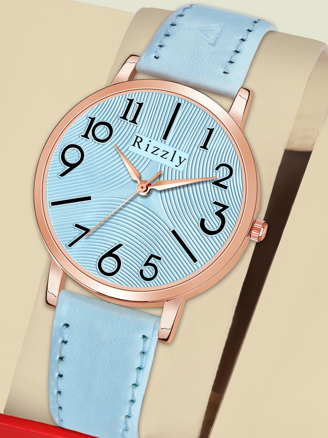 

Rizzly Women Blue Brass Printed Dial & Blue Leather Bracelet Style Straps Analogue Watch RZ-148-Sky Blue, Turquoise blue
