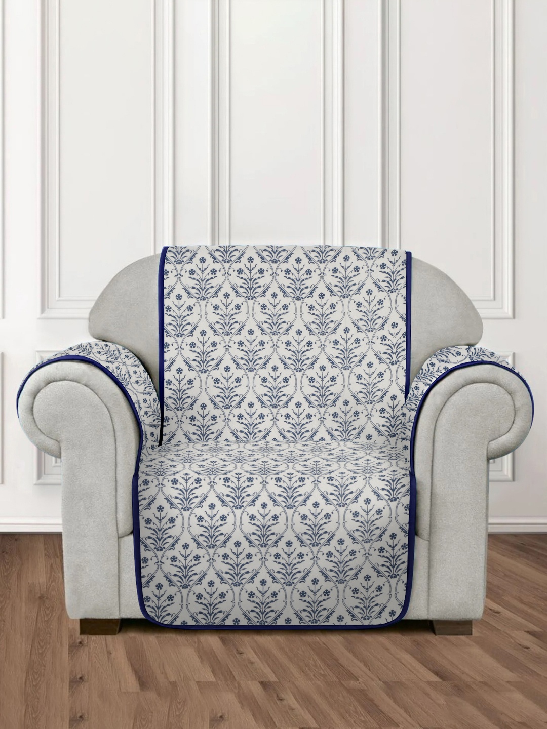 

Rajasthan Decor White & Blue Quilted Cotton Sofa Cover