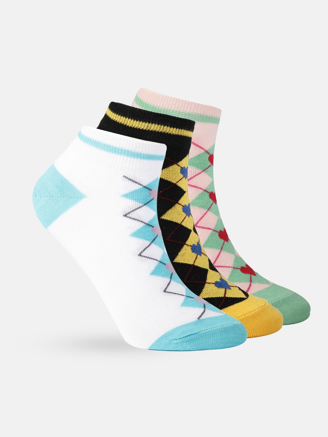 

DressBerry Women Set of 3 Patterned Ankle-Length Socks, Black