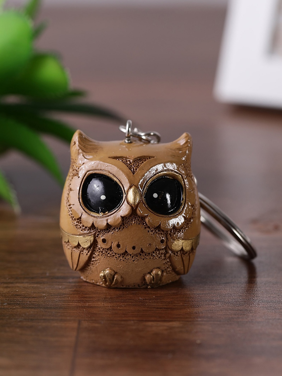 

OddCroft Beige & Black Patterned Owl Key Chain