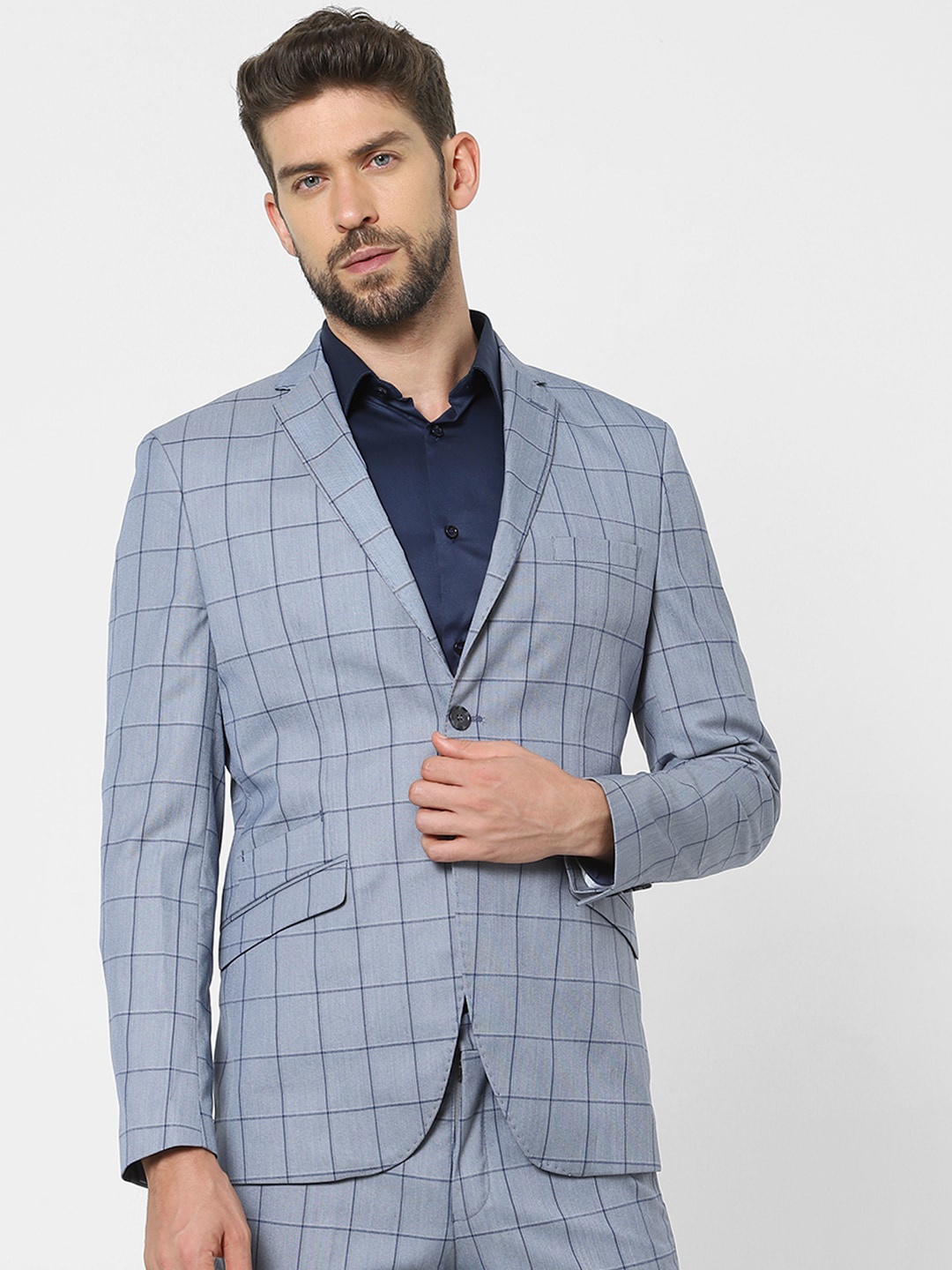 

SELECTED Men Blue Checked Single-Breasted Formal Blazer