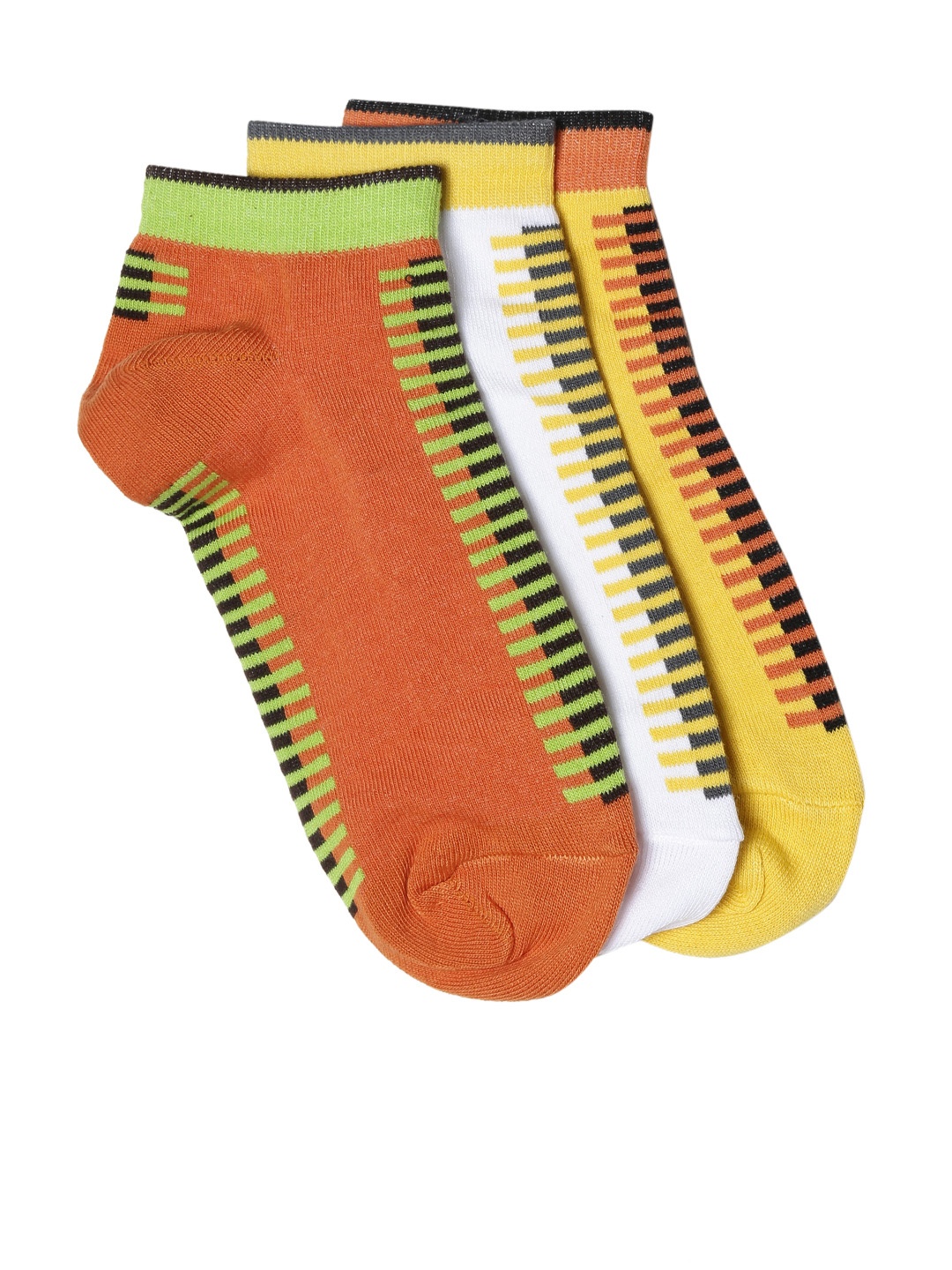 

DressBerry Women Set of 3 Striped Patterned Ankle-Length Socks, Orange