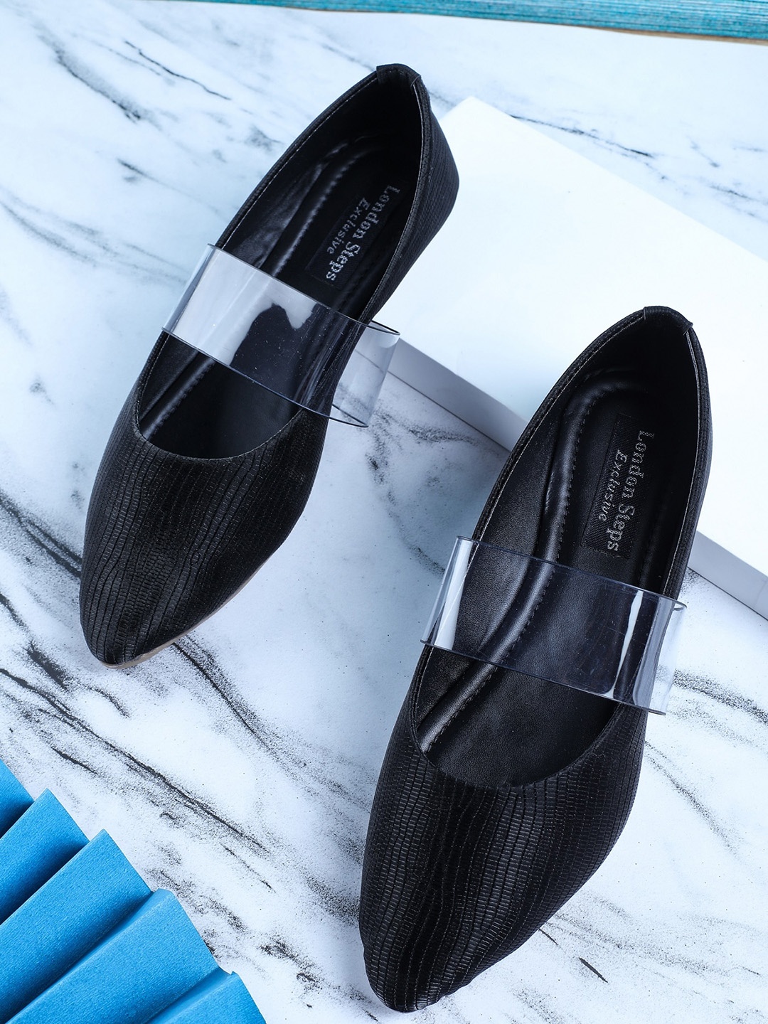 

LONDON STEPS Women Black Textured Ballerinas Flats