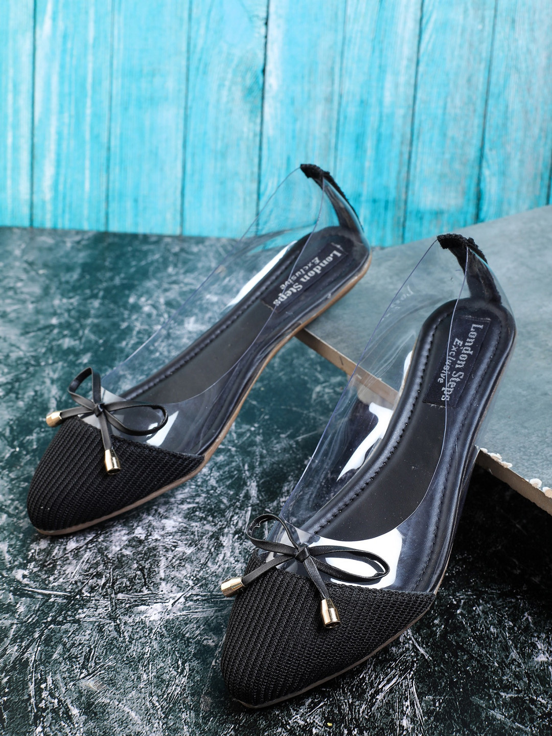 

LONDON STEPS Women Black & Transparent Ballerinas