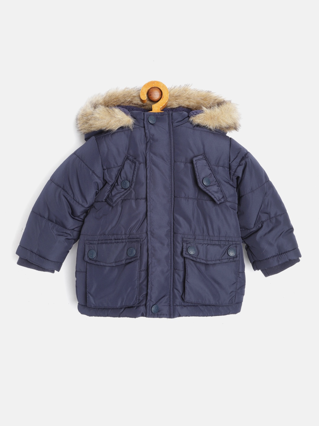 

mothercare Boys Navy Blue Solid Hooded Parka Jacket