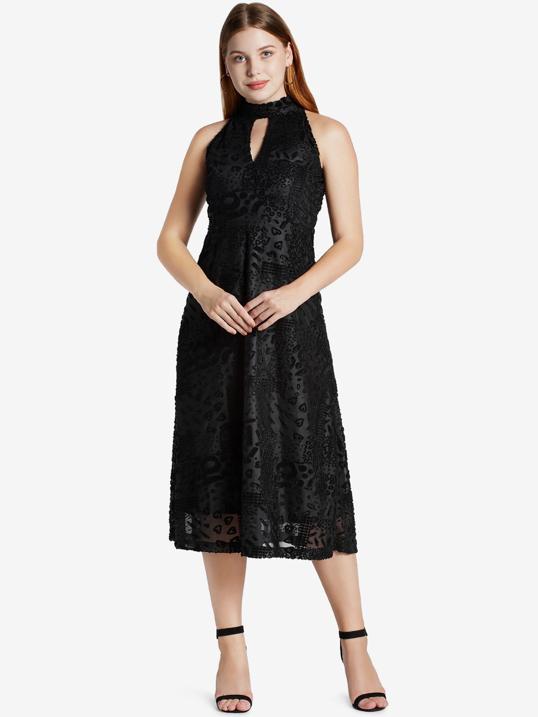 

Emmyrobe Black Embellished Keyhole Neck Midi Dress