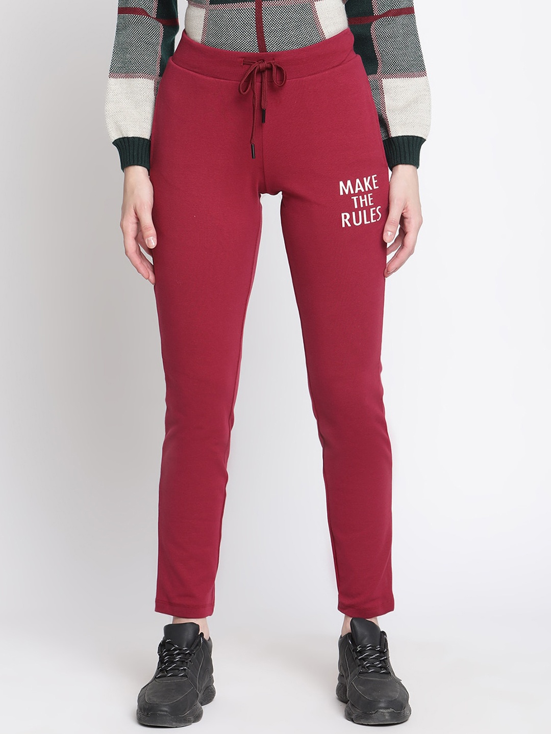 

Madame Women Maroon Solid Cotton Track Pants