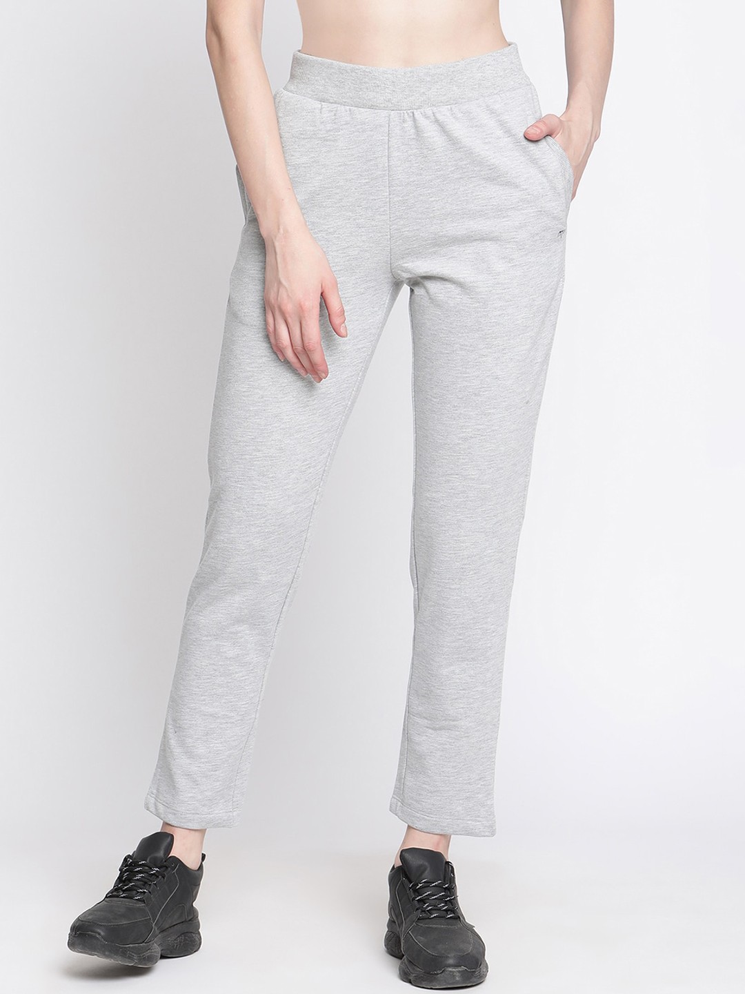 

Madame Women Grey Solid Cotton Track Pants