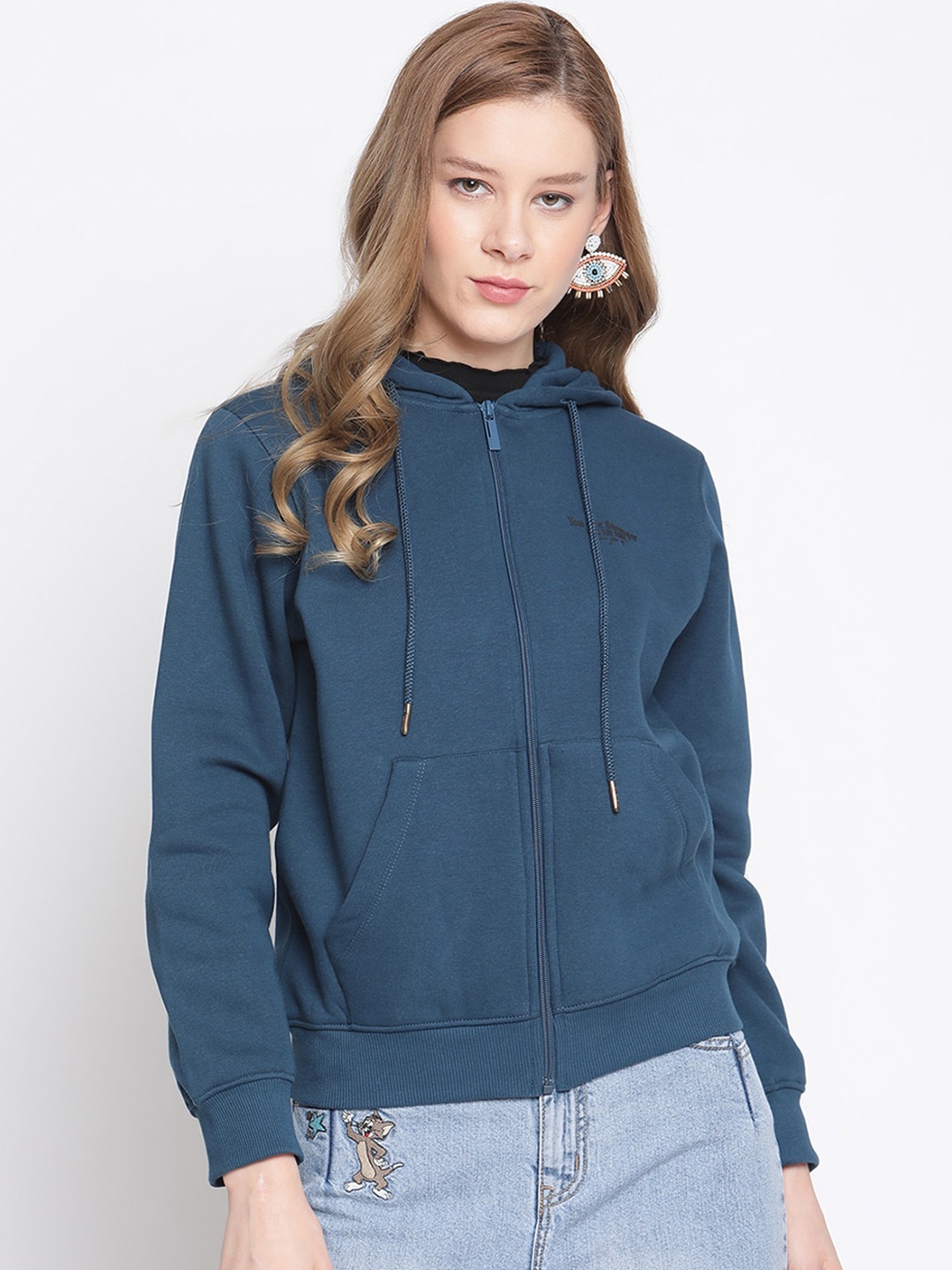 

Madame Women Teal Hooded Sweatshirt