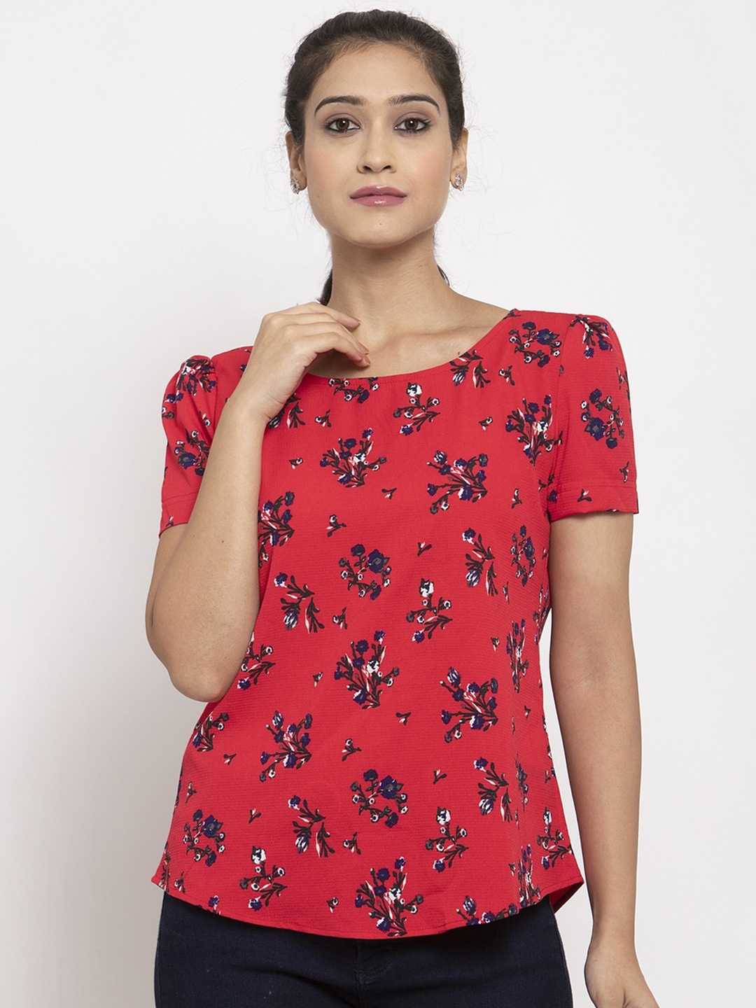 

Just Wow Red Floral Regular Top