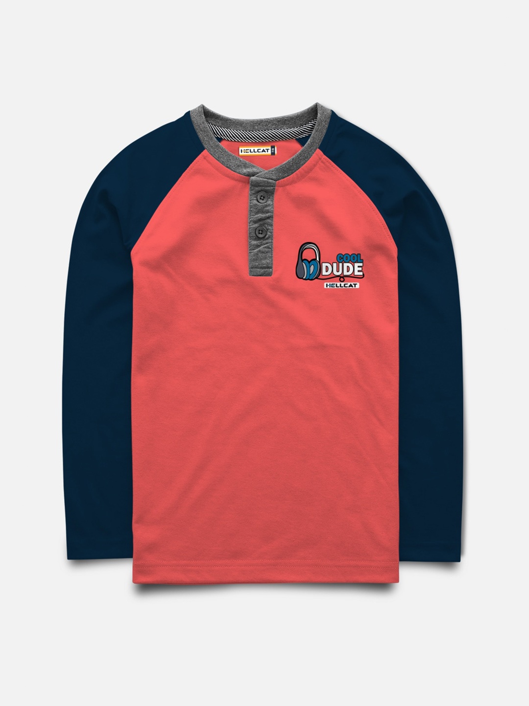 

HELLCAT Boys Coral Henley Neck Applique T-shirt