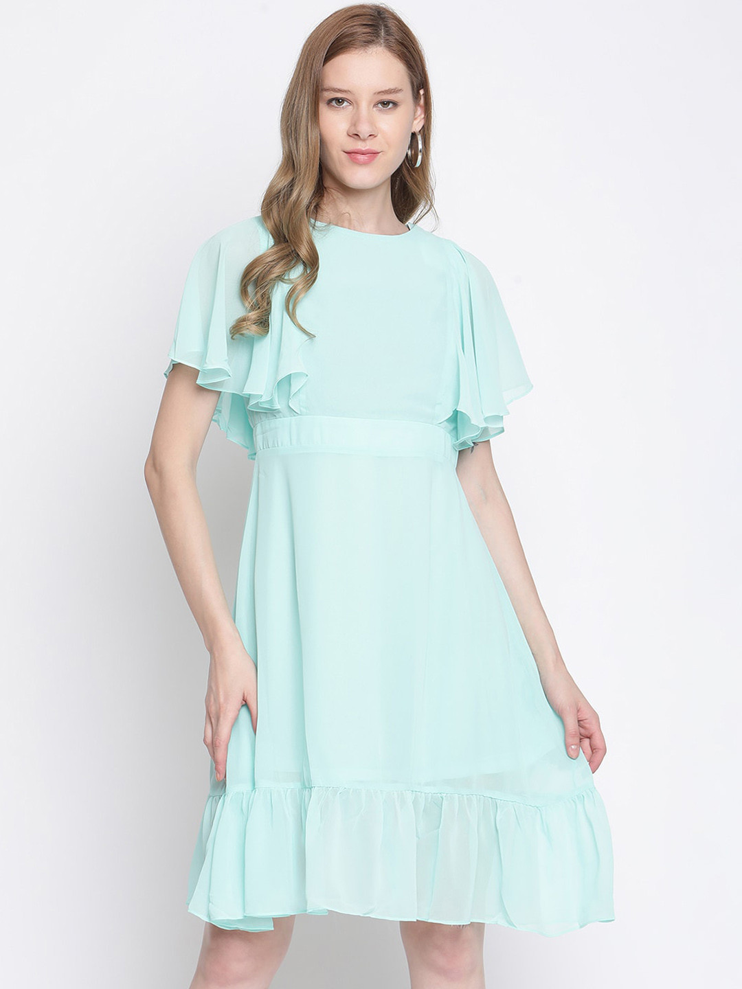 

Madame Turquoise Blue Flutter Sleeved Dress