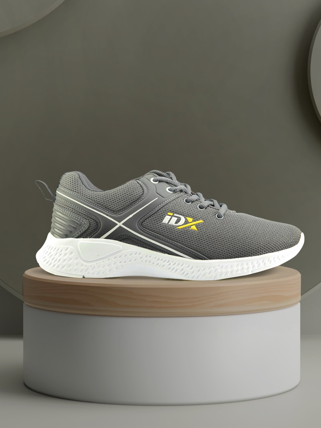 

ID Men Grey Leather Running Non-Marking Shoes