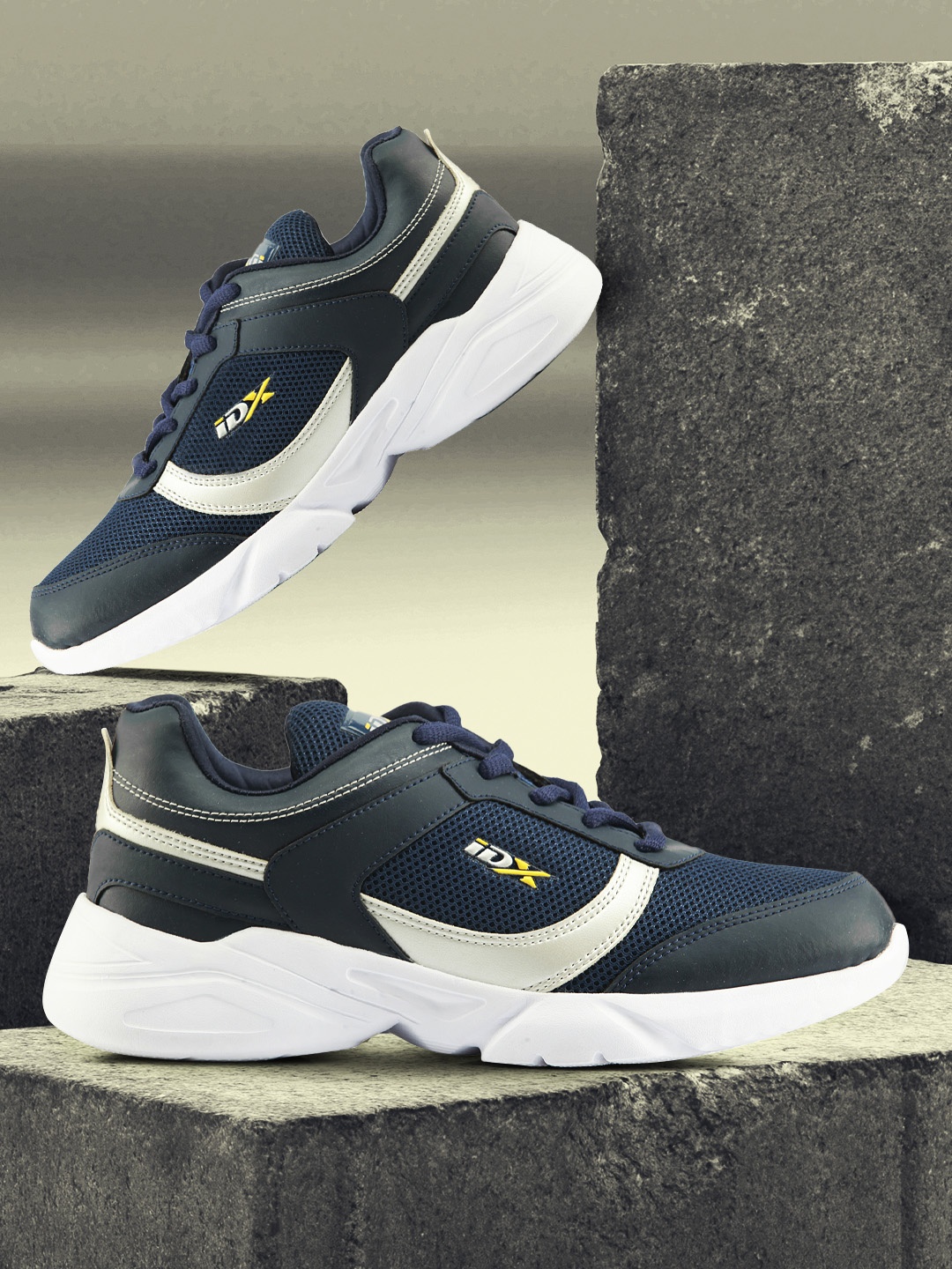 

ID Men Blue & White Leather Running Non-Marking Shoes