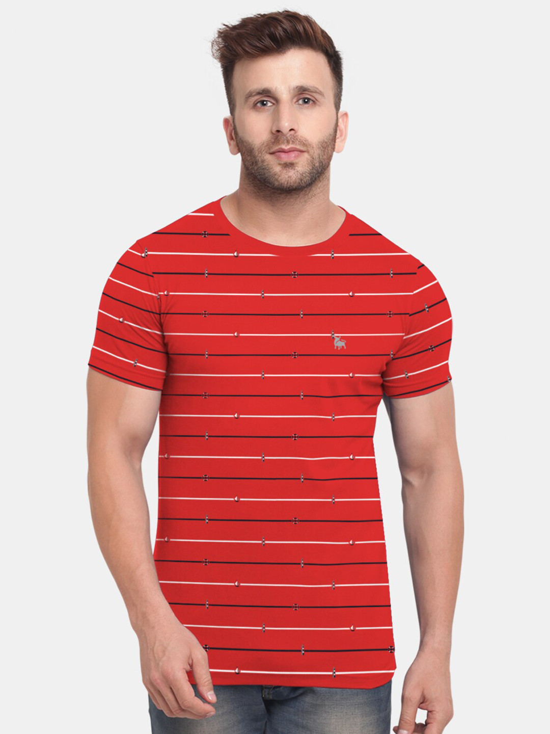 

BULLMER Men Red & White Striped T-shirt