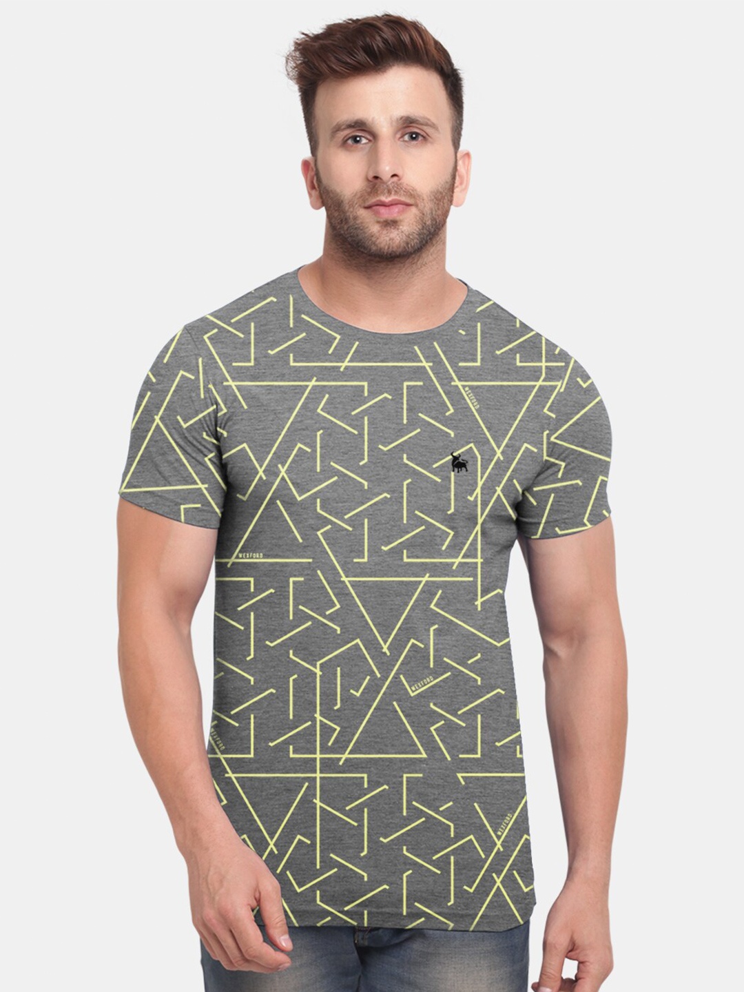 

BULLMER Men Grey & Green Printed T-shirt