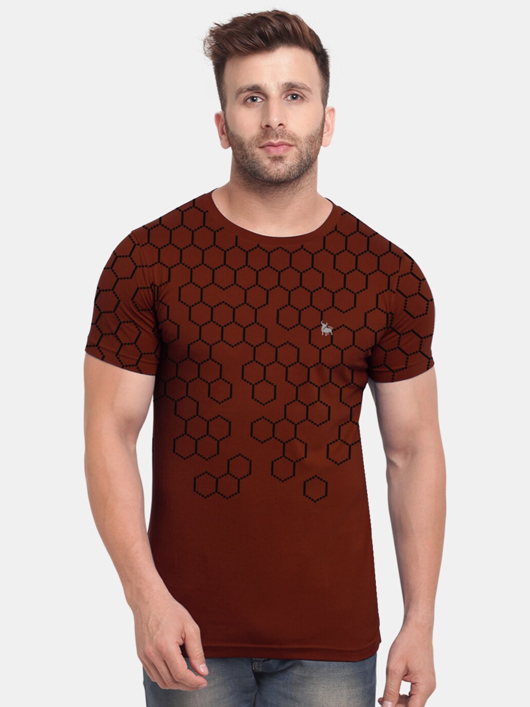 

BULLMER Men Maroon & Black Printed T-shirt