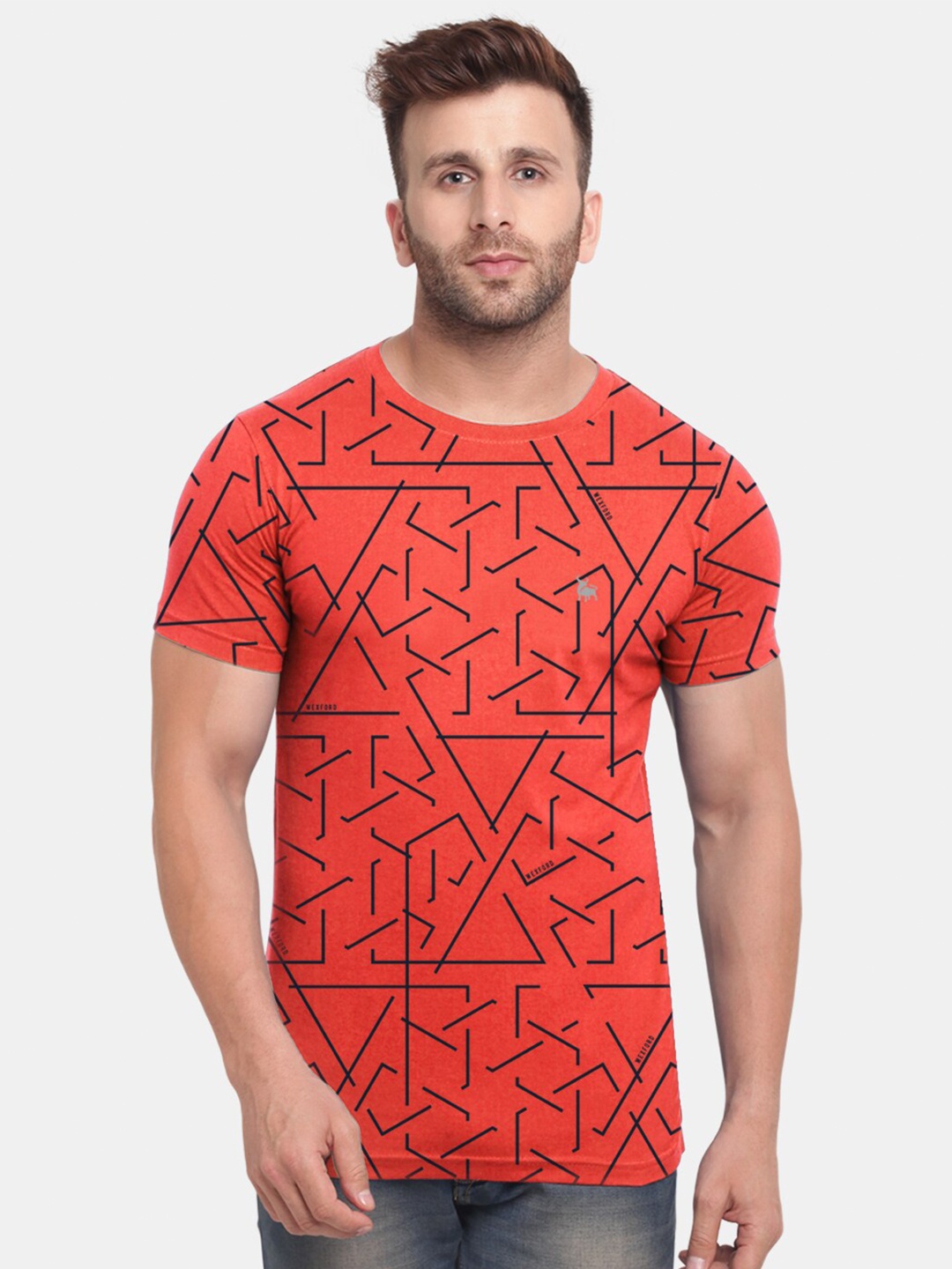 

BULLMER Men Red & Black Printed Cotton T-shirt