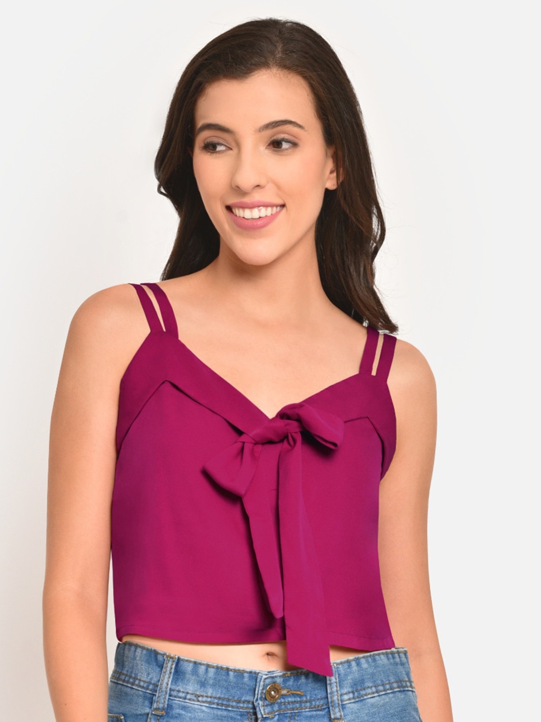 

Martini Pink Crepe Regular Front Knotting Crop Top