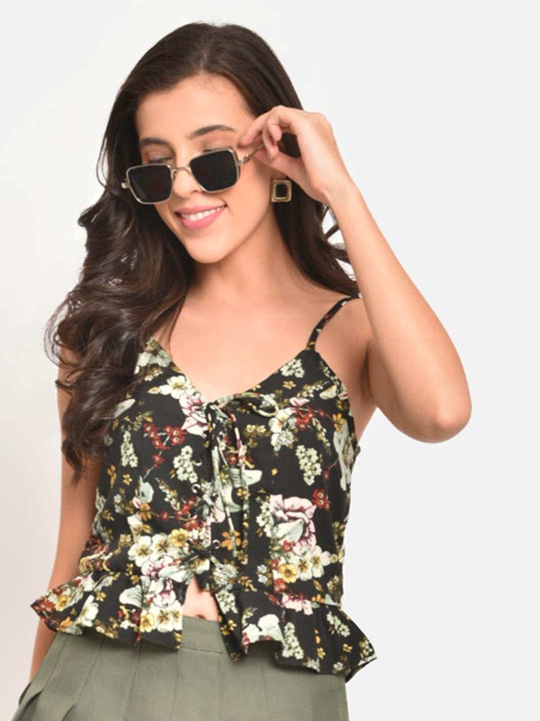 

Martini Black Floral Crepe Regular Top