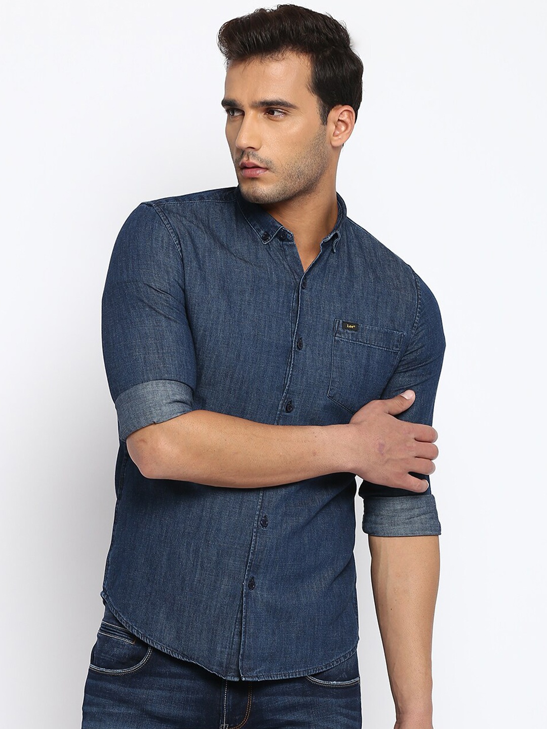 

Lee Men Navy Blue Opaque Casual Shirt