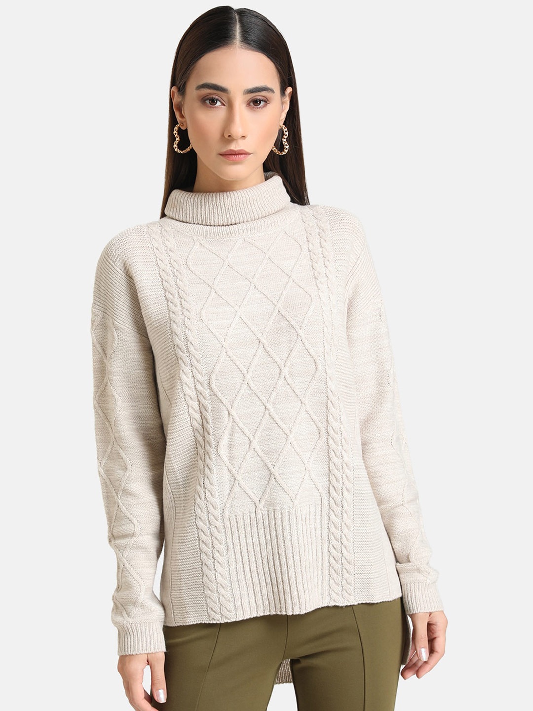 

Kazo Women Off White Cable Knit Pullover