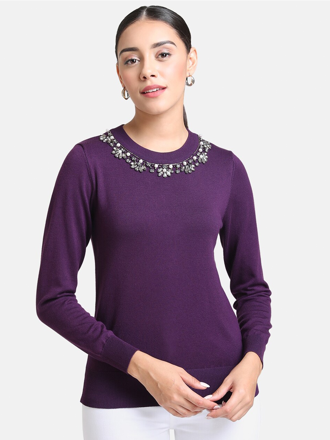 

Kazo Women Purple Pullover with Embellished Detail