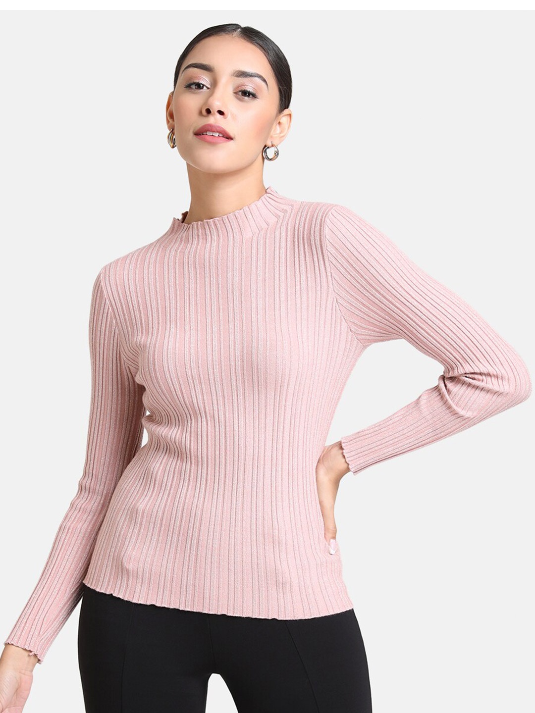 

Kazo Women Pink Ribbed Pullover