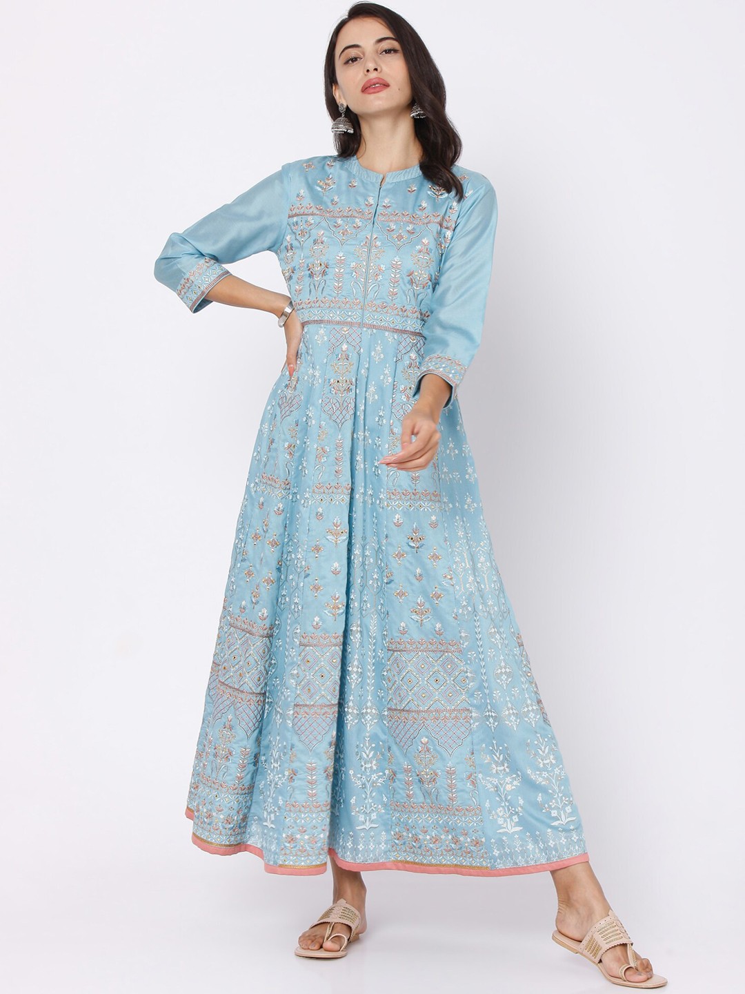 

Ojas Designs Turquoise Blue Ethnic Maxi Dress