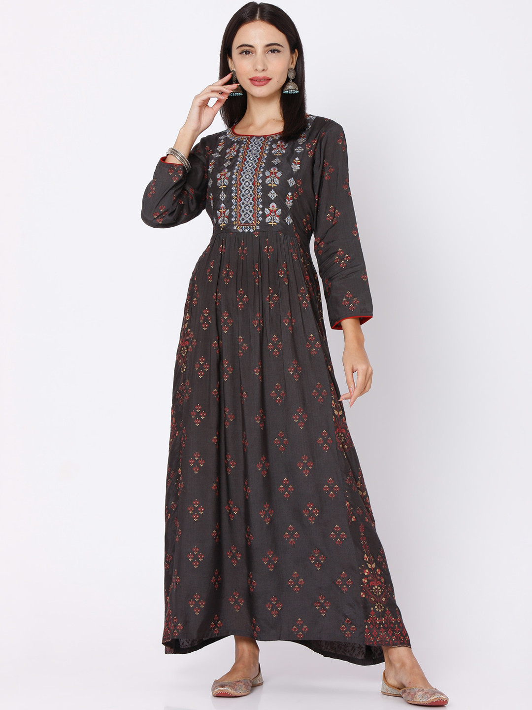 

Ojas Designs Brown Floral Maxi Dress